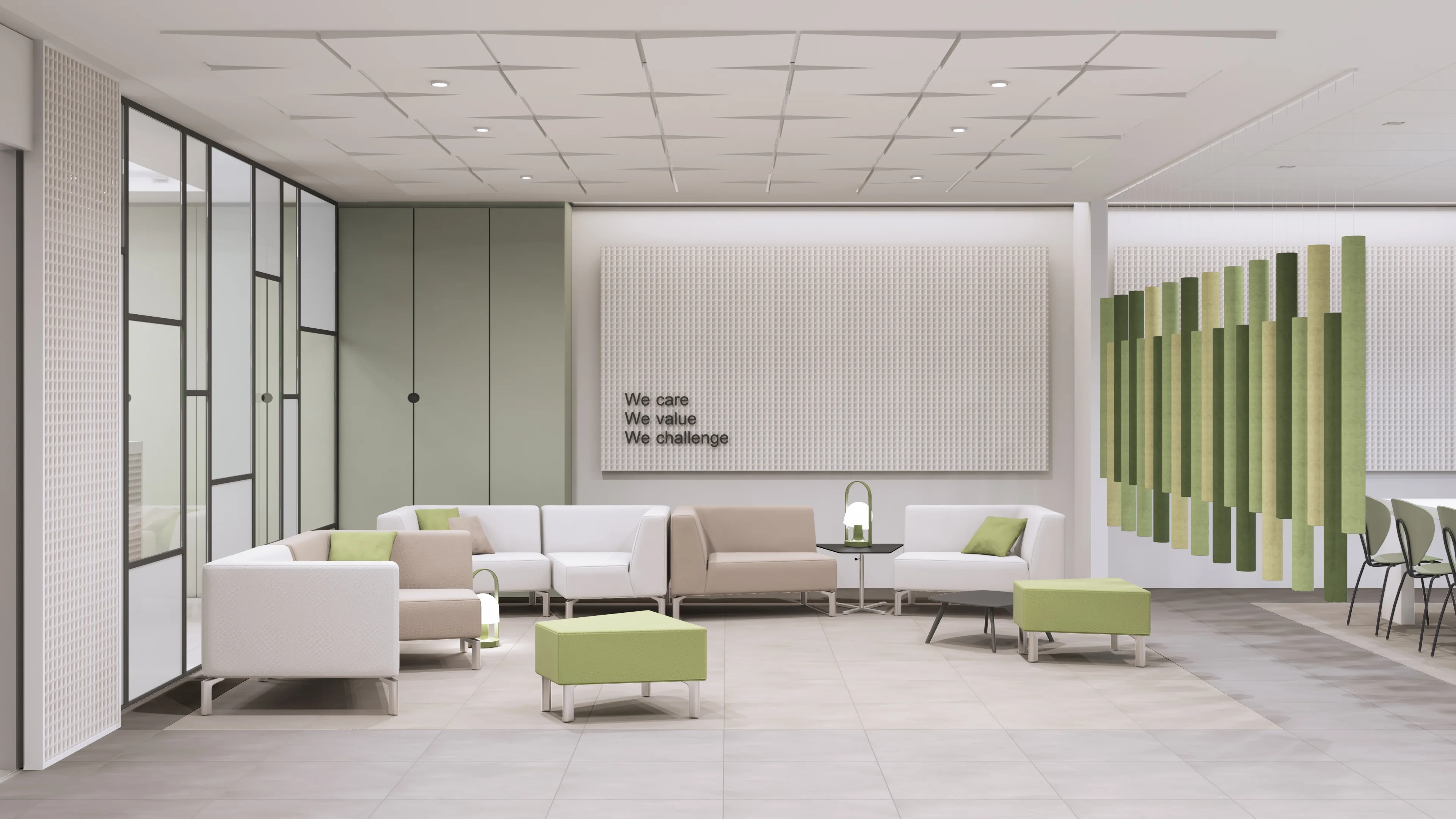 Sala de espera en espacio corporativo equipada por Daser Proyectos
