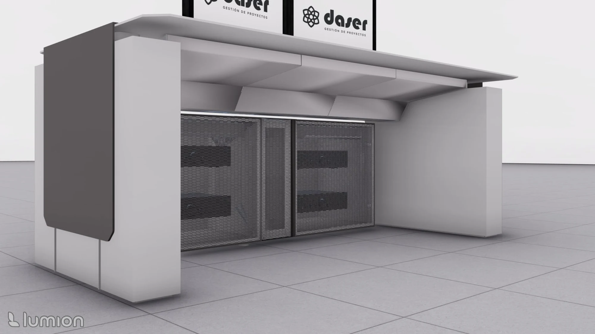 Consola KŸO en versión elevable con sobremesa elevado para trabajar de pie