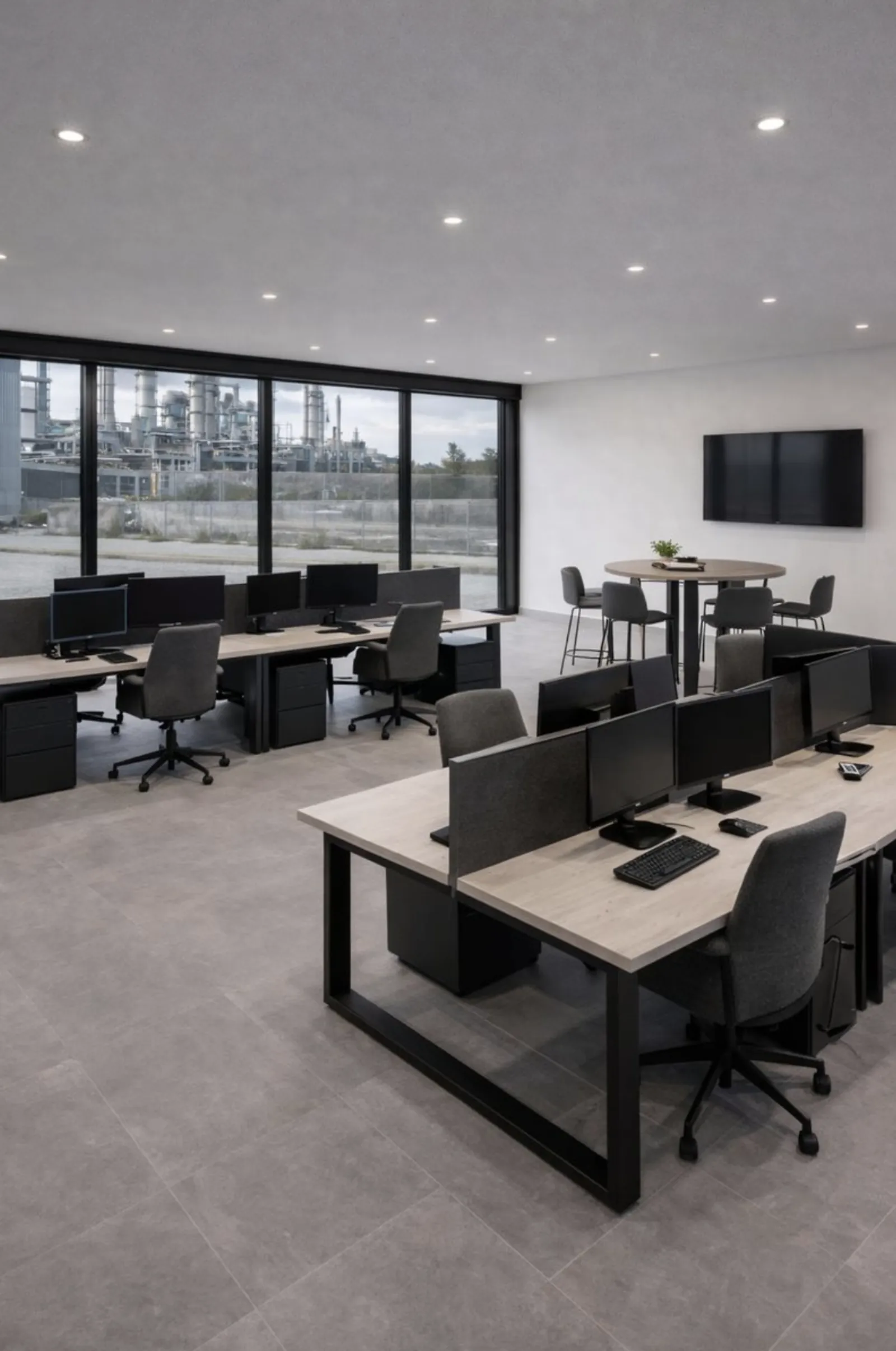 Oficina corporativa con puestos de trabajo y sala de reuniones equipada por Daser